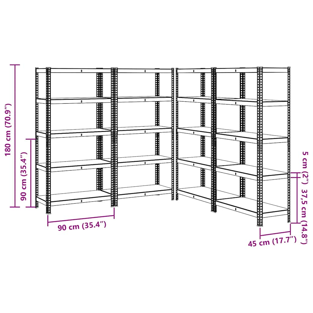 Scaffali Resistenti 5 Ripiani 4pz Argento Acciaio e Multistrato