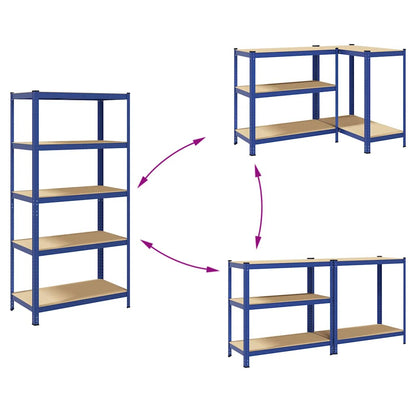 Mensole Portaoggetti 5 Strati 2pz Blu Acciaio Legno Multistrato - homemem39