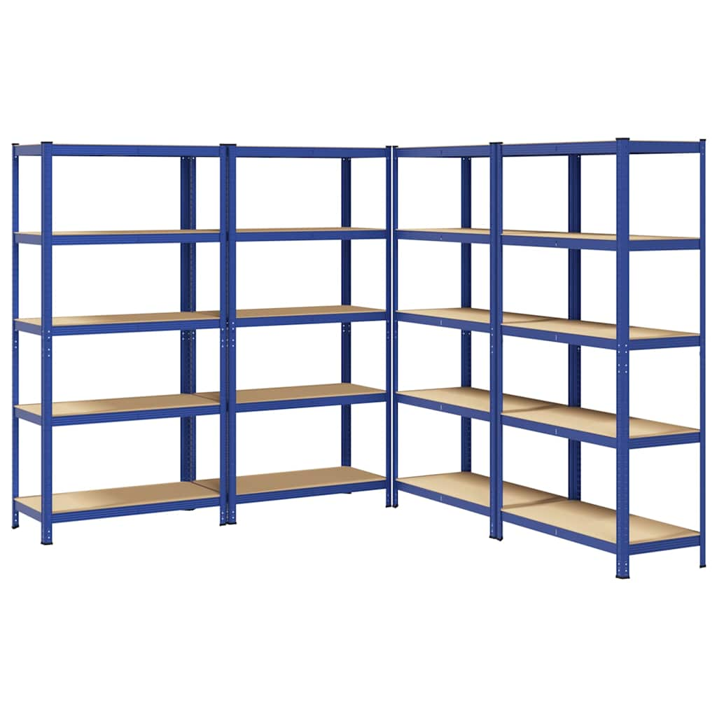 Mensole Portaoggetti 5 Strati 4pz Blu Acciaio Legno Multistrato - homemem39