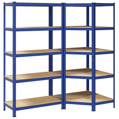 Set di Scaffali 2pz a 5 Ripiani Blu Acciaio e Legno Multistrato - homemem39