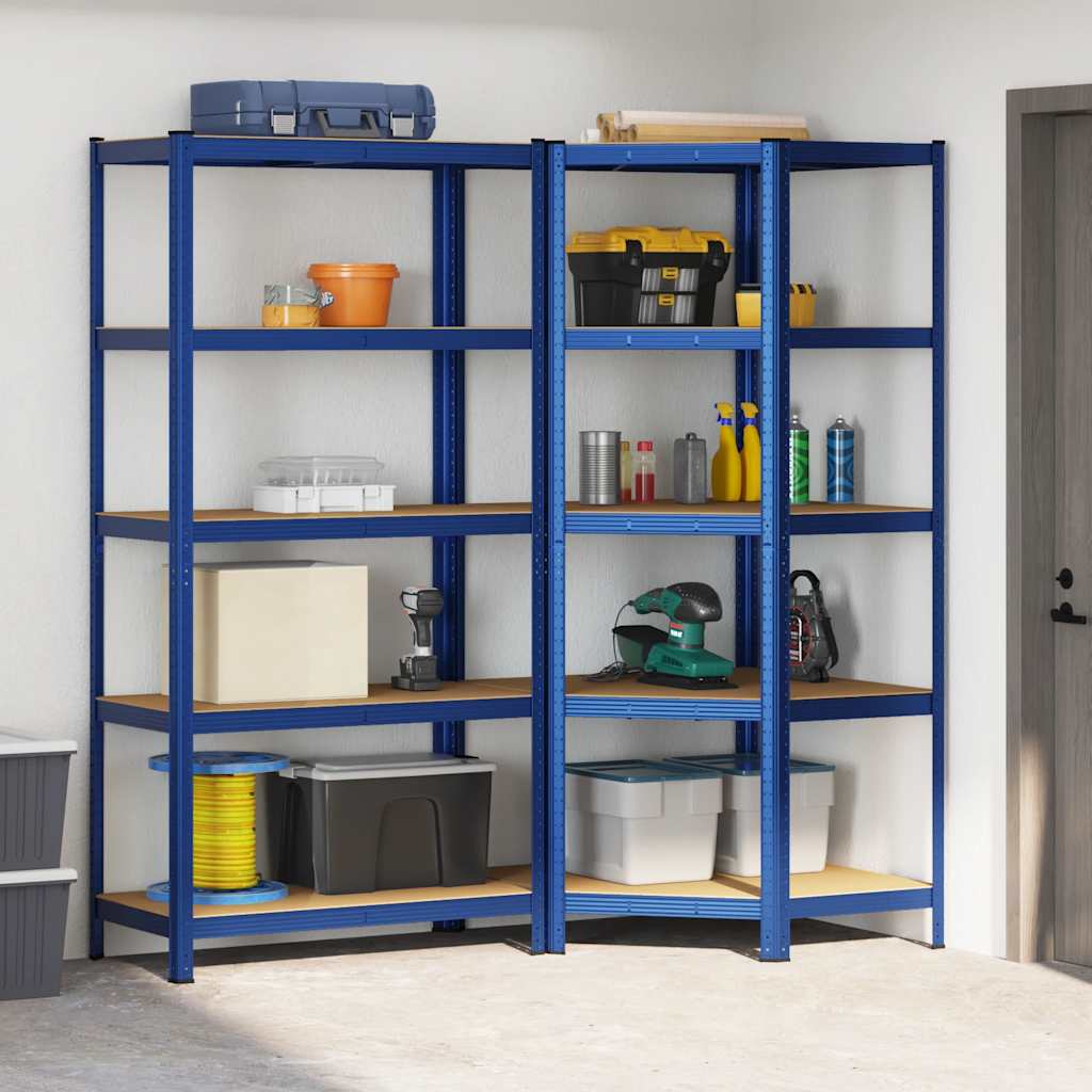 Set di Scaffali 2pz a 5 Ripiani Blu Acciaio e Legno Multistrato - homemem39