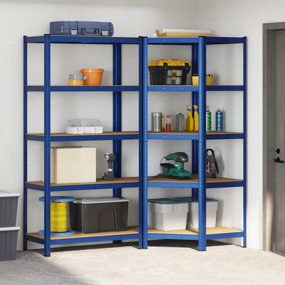 Set di Scaffali 2pz a 5 Ripiani Blu Acciaio e Legno Multistrato - homemem39