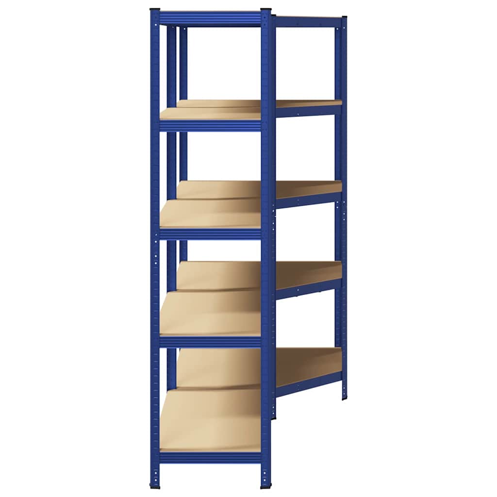 Set di Scaffali 2pz a 5 Ripiani Blu Acciaio e Legno Multistrato - homemem39