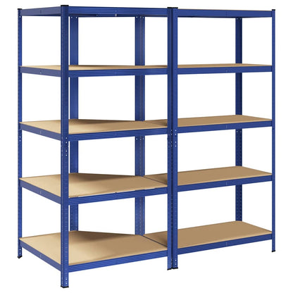 Set di Scaffali 2pz a 5 Ripiani Blu Acciaio e Legno Multistrato - homemem39