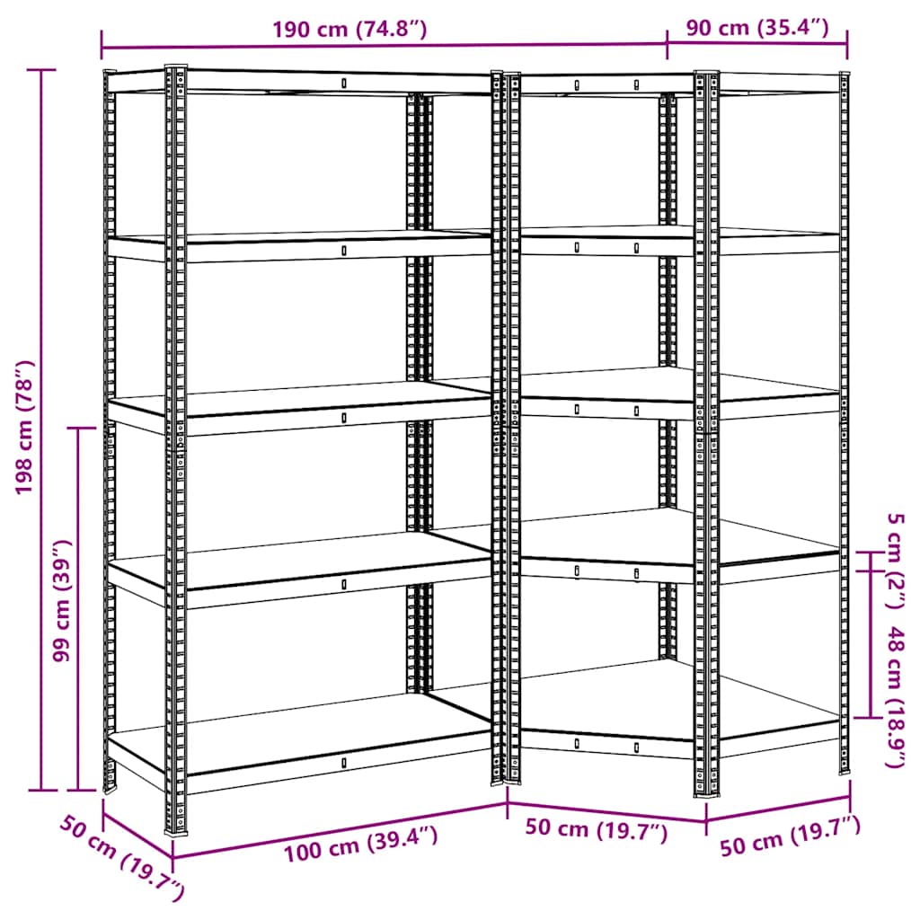 Set di Scaffali 2pz a 5 Ripiani Blu Acciaio e Legno Multistrato - homemem39