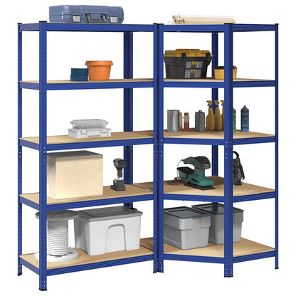 Set di Scaffali 2pz a 5 Ripiani Blu Acciaio e Legno Multistrato - homemem39