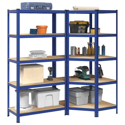 Set di Scaffali 2pz a 5 Ripiani Blu Acciaio e Legno Multistrato - homemem39