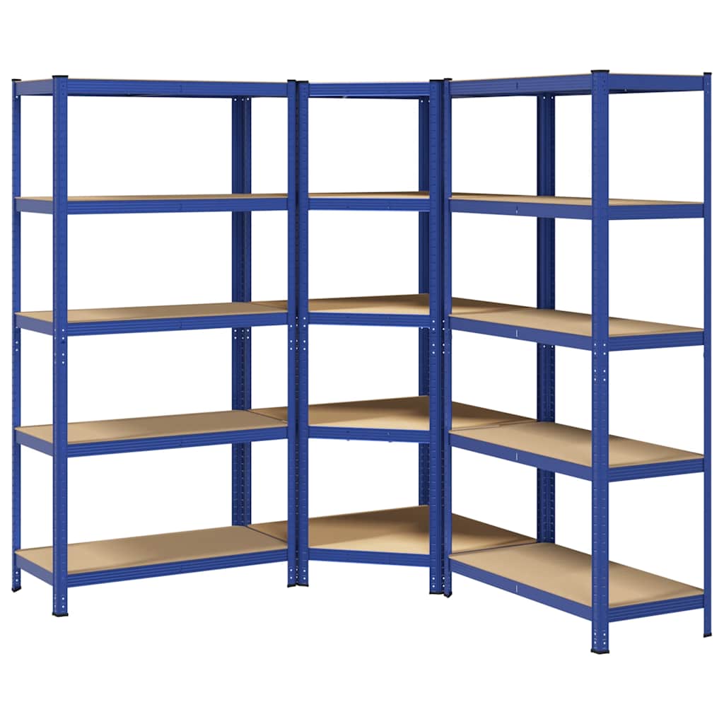 Scaffali a 5 Ripiani 3 pz Blu in Acciaio e Legno Multistrato - homemem39