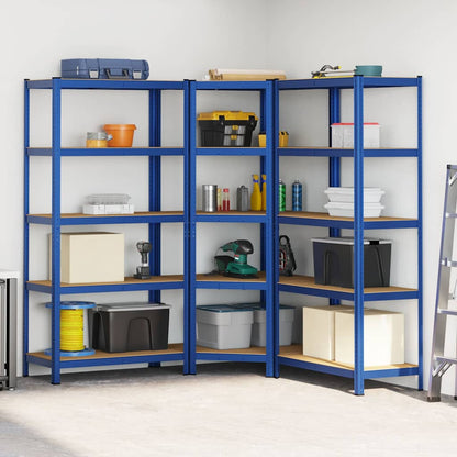 Scaffali a 5 Ripiani 3 pz Blu in Acciaio e Legno Multistrato - homemem39