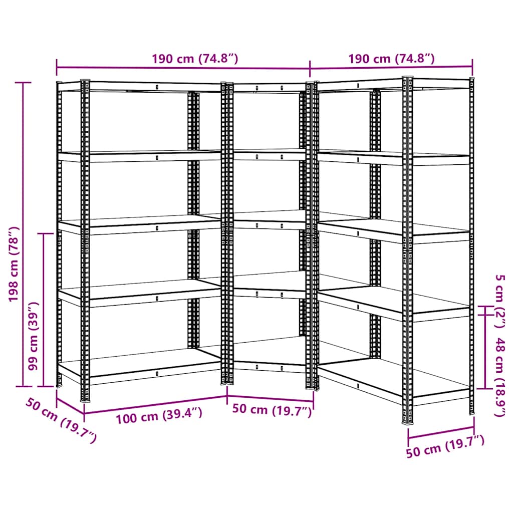 Scaffali a 5 Ripiani 3 pz Blu in Acciaio e Legno Multistrato - homemem39