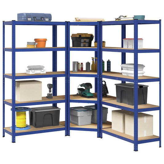 Scaffali a 5 Ripiani 3 pz Blu in Acciaio e Legno Multistrato - homemem39