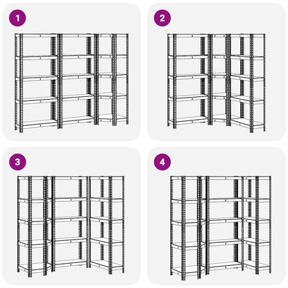 Set di Scaffali 3 pz a 5 Ripiani Argento Acciaio e Truciolato