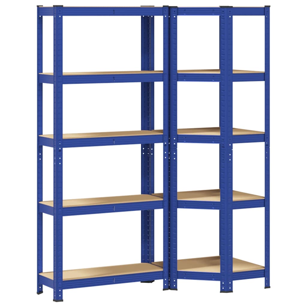 Set di Scaffali 2pz a 5 Ripiani Blu Acciaio e Legno Multistrato - homemem39