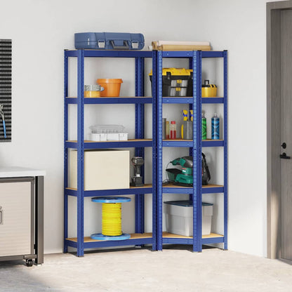 Set di Scaffali 2pz a 5 Ripiani Blu Acciaio e Legno Multistrato - homemem39