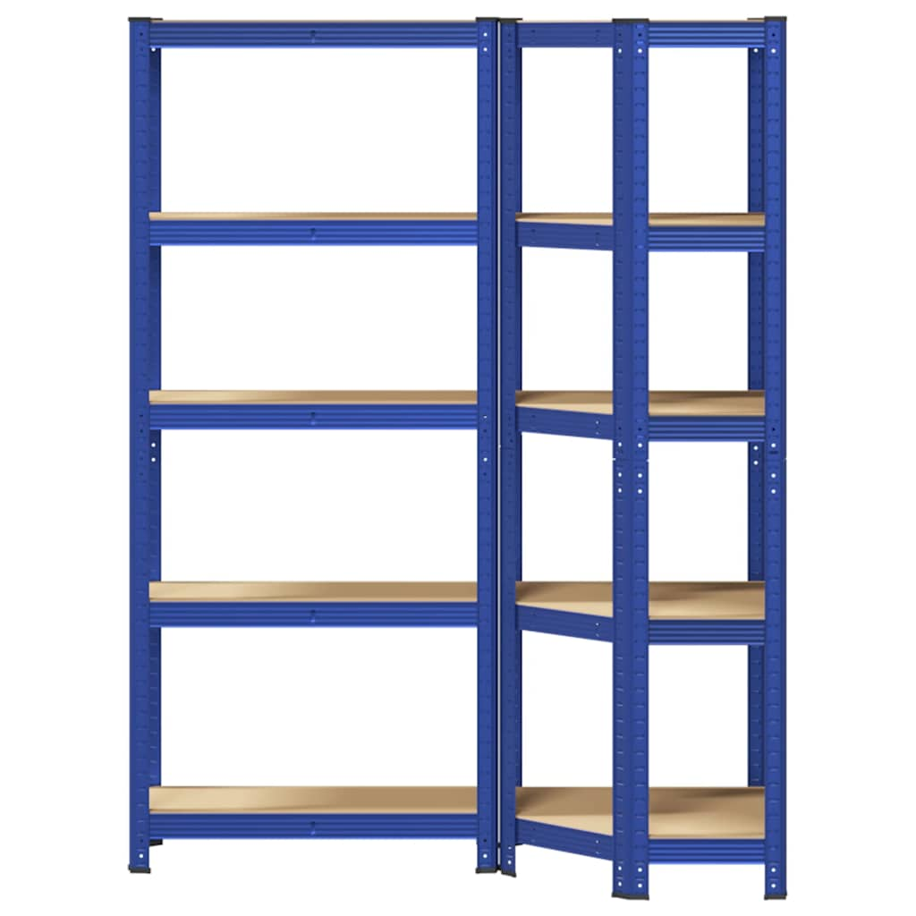 Set di Scaffali 2pz a 5 Ripiani Blu Acciaio e Legno Multistrato