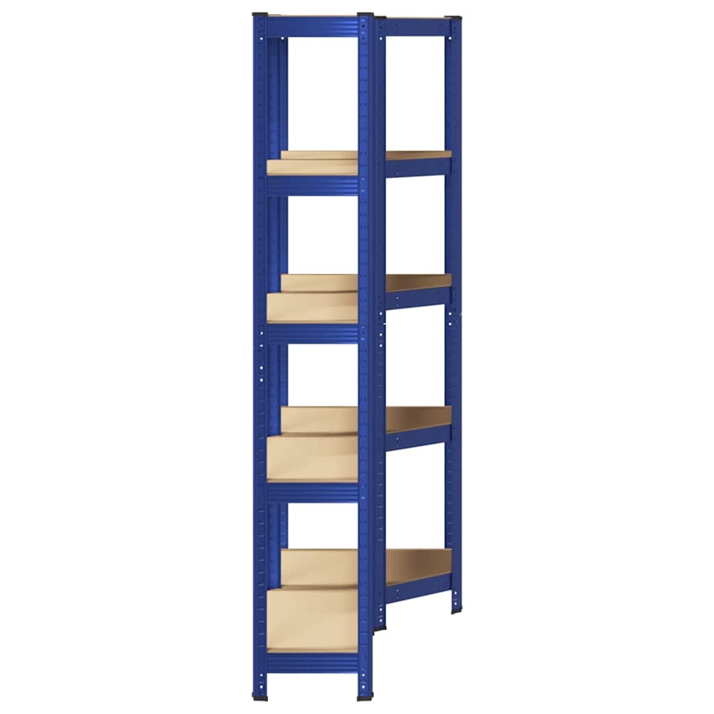 Set di Scaffali 2pz a 5 Ripiani Blu Acciaio e Legno Multistrato - homemem39