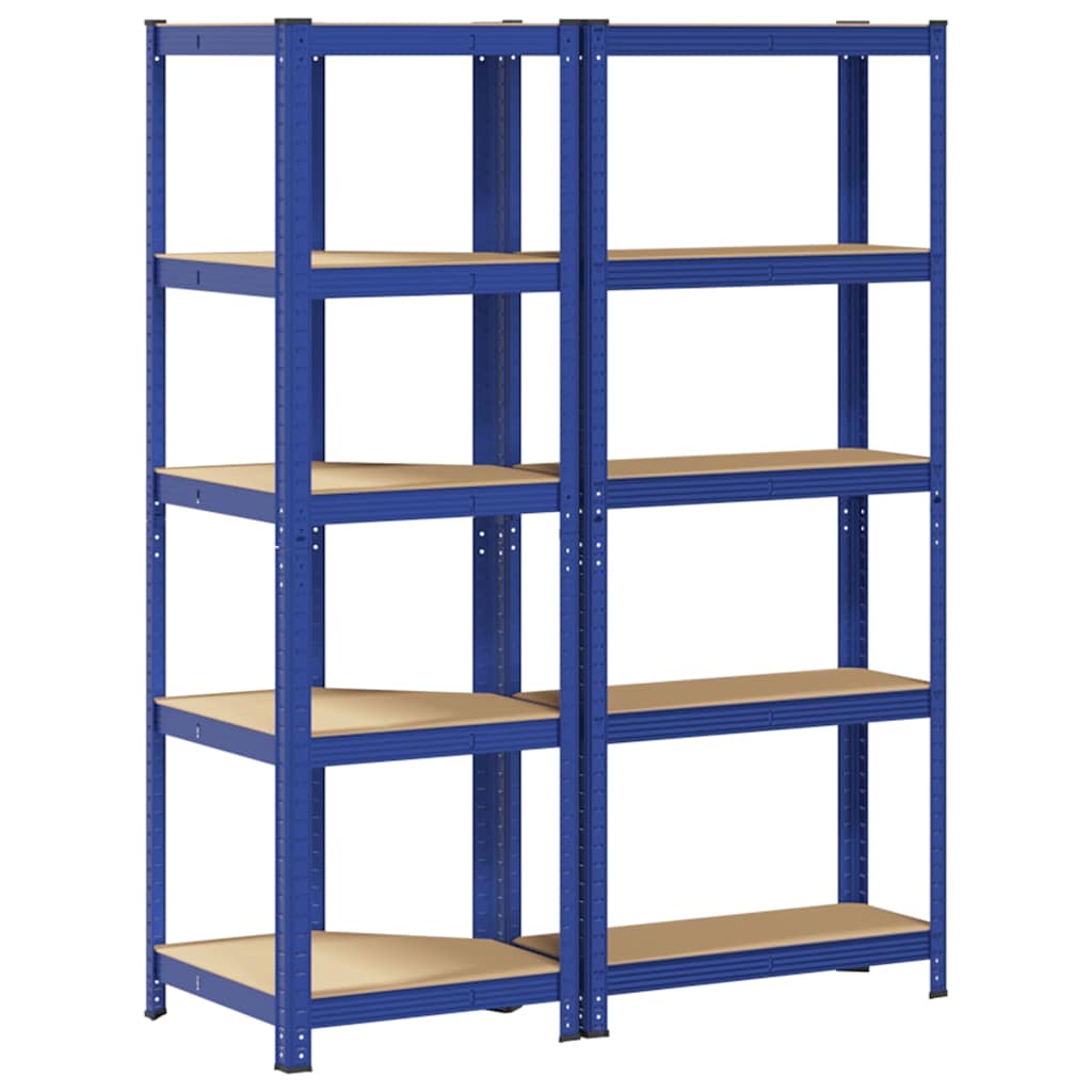 Set di Scaffali 2pz a 5 Ripiani Blu Acciaio e Legno Multistrato