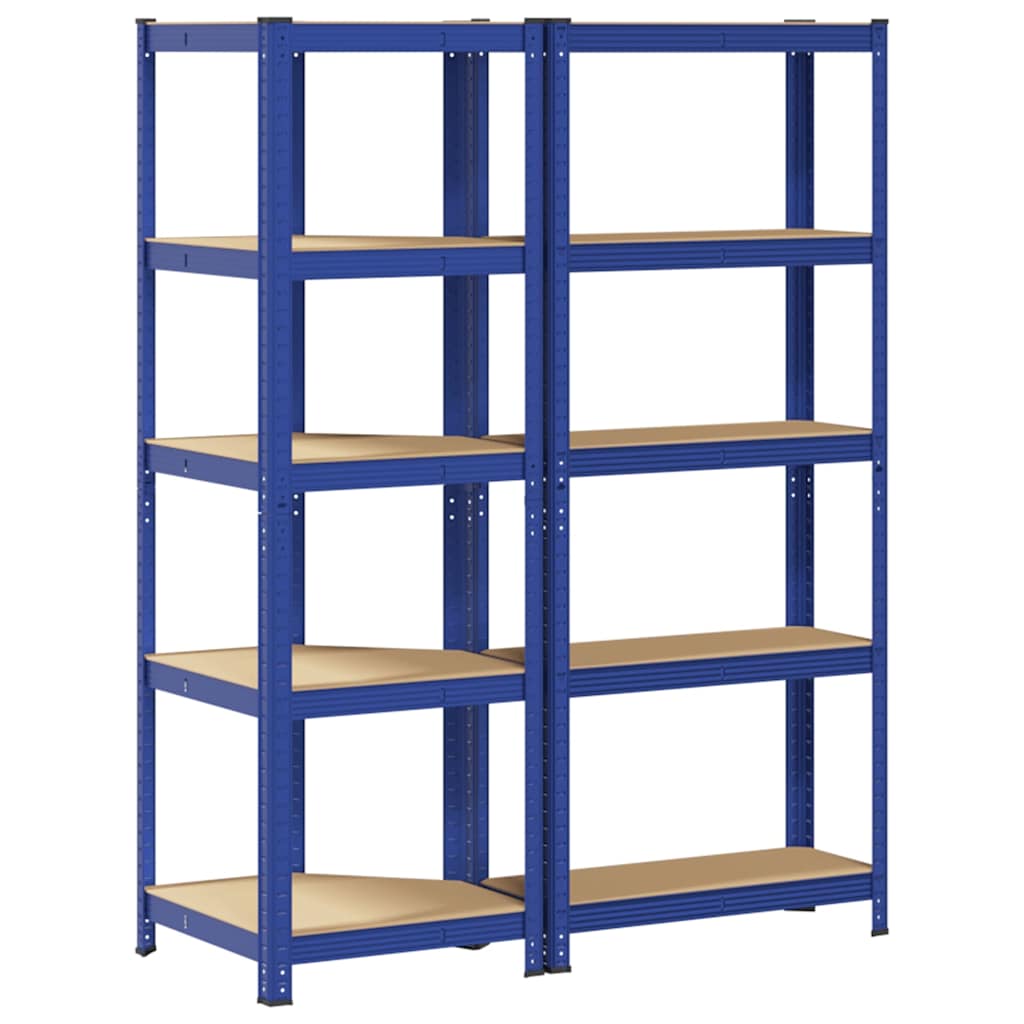 Set di Scaffali 2pz a 5 Ripiani Blu Acciaio e Legno Multistrato - homemem39