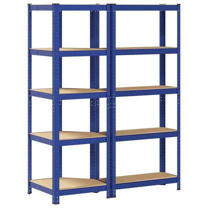 Set di Scaffali 2pz a 5 Ripiani Blu Acciaio e Legno Multistrato - homemem39