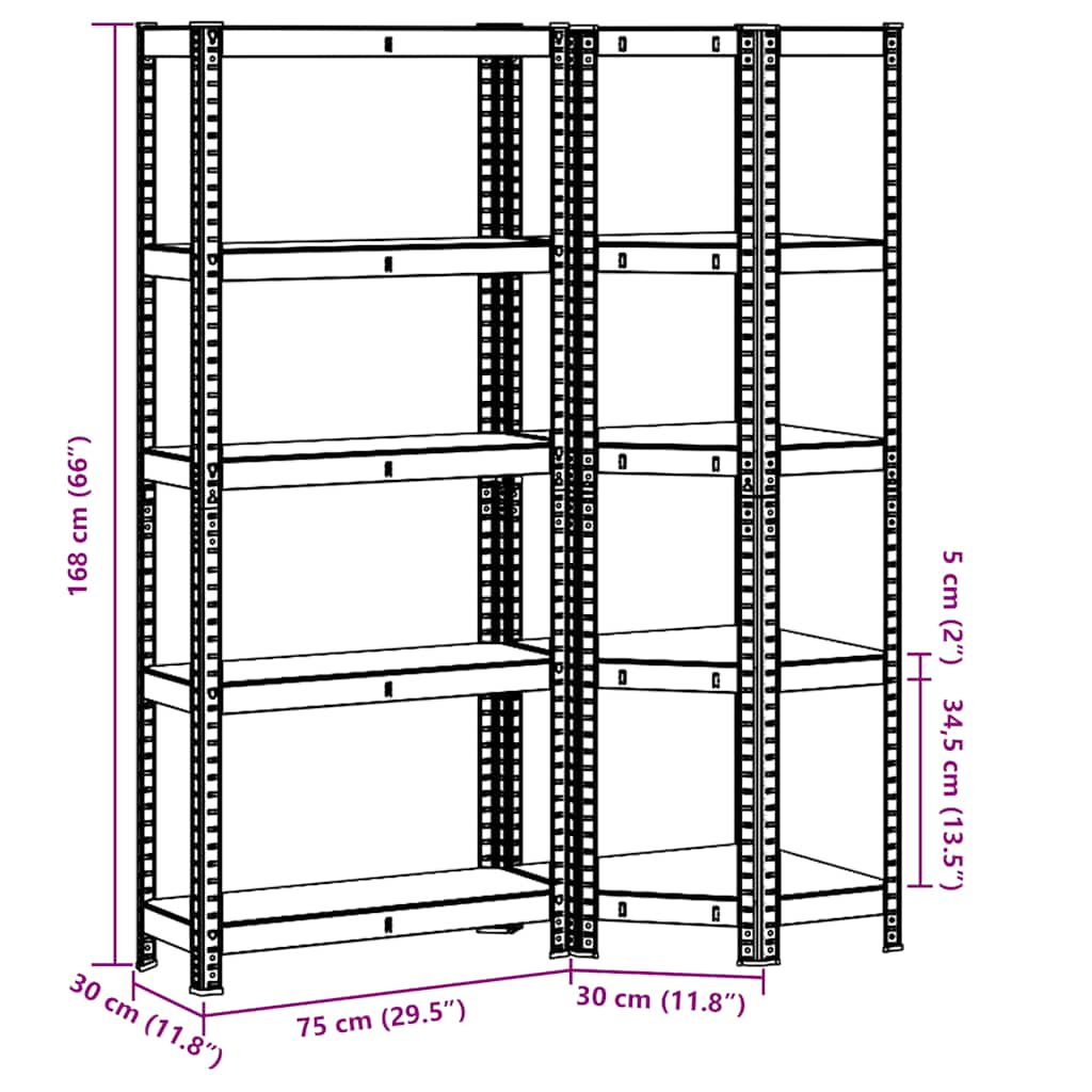 Set di Scaffali 2pz a 5 Ripiani Blu Acciaio e Legno Multistrato