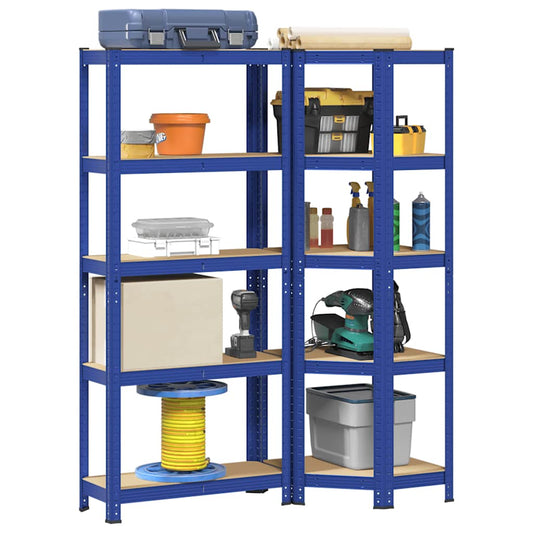 Set di Scaffali 2pz a 5 Ripiani Blu Acciaio e Legno Multistrato - homemem39