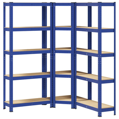 Scaffali a 5 Ripiani 3 pz Blu in Acciaio e Legno Multistrato