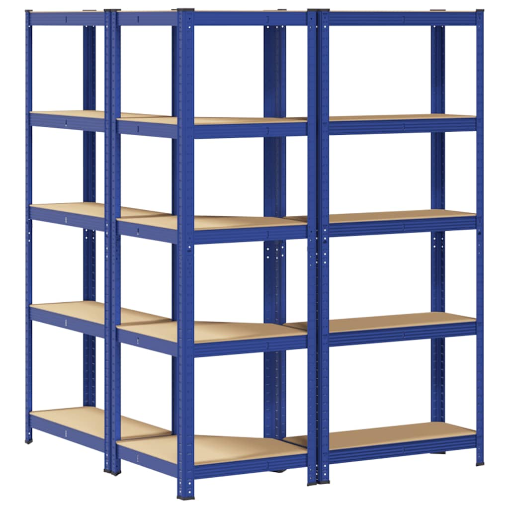 Scaffali a 5 Ripiani 3 pz Blu in Acciaio e Legno Multistrato