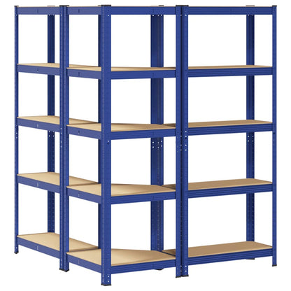 Scaffali a 5 Ripiani 3 pz Blu in Acciaio e Legno Multistrato