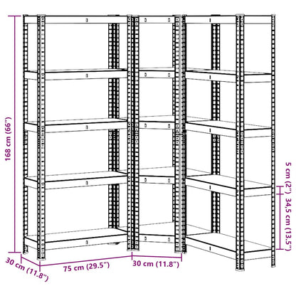 Scaffali a 5 Ripiani 3 pz Blu in Acciaio e Legno Multistrato