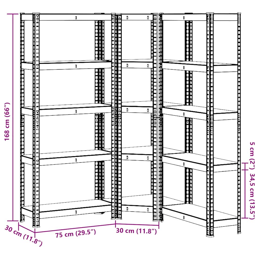 Scaffali 5 Ripiani 3 pz Antracite Acciaio e Legno Multistrato - homemem39