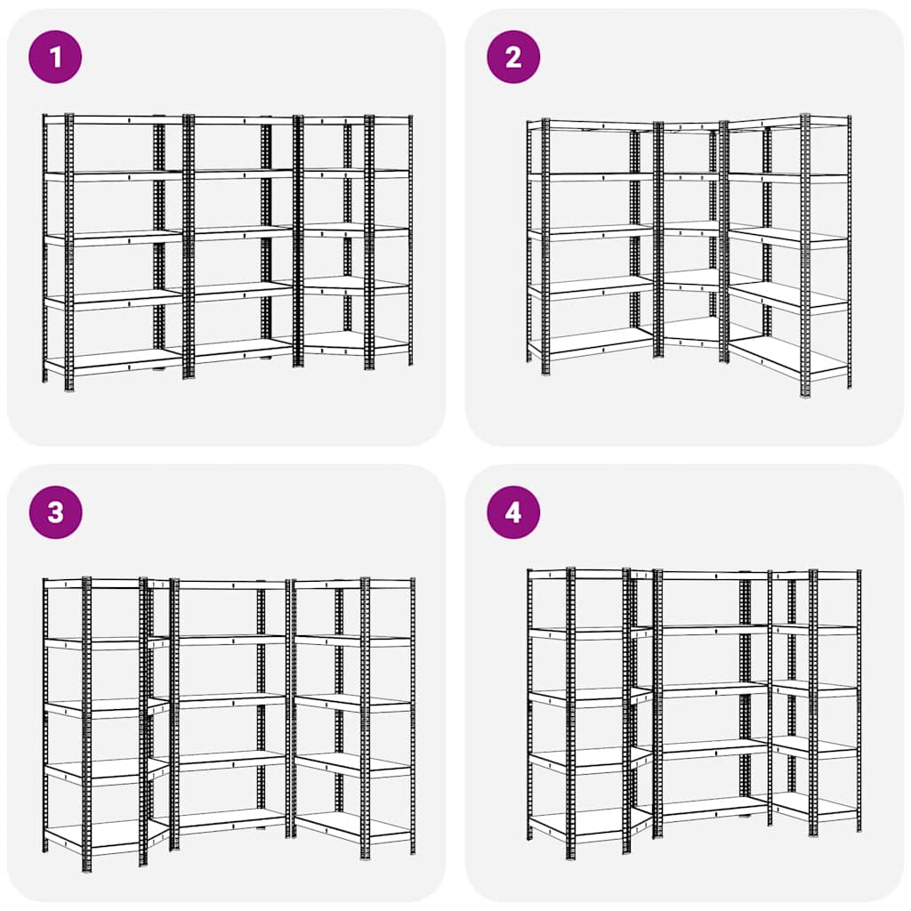 Set di Scaffali 3 pz a 5 Ripiani Argento Acciaio e Truciolato