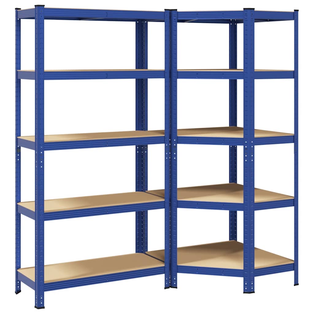 Set di Scaffali 2pz a 5 Ripiani Blu Acciaio e Legno Multistrato - homemem39