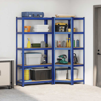 Set di Scaffali 2pz a 5 Ripiani Blu Acciaio e Legno Multistrato - homemem39