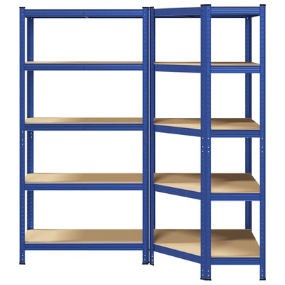 Set di Scaffali 2pz a 5 Ripiani Blu Acciaio e Legno Multistrato