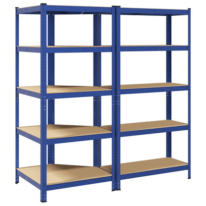 Set di Scaffali 2pz a 5 Ripiani Blu Acciaio e Legno Multistrato