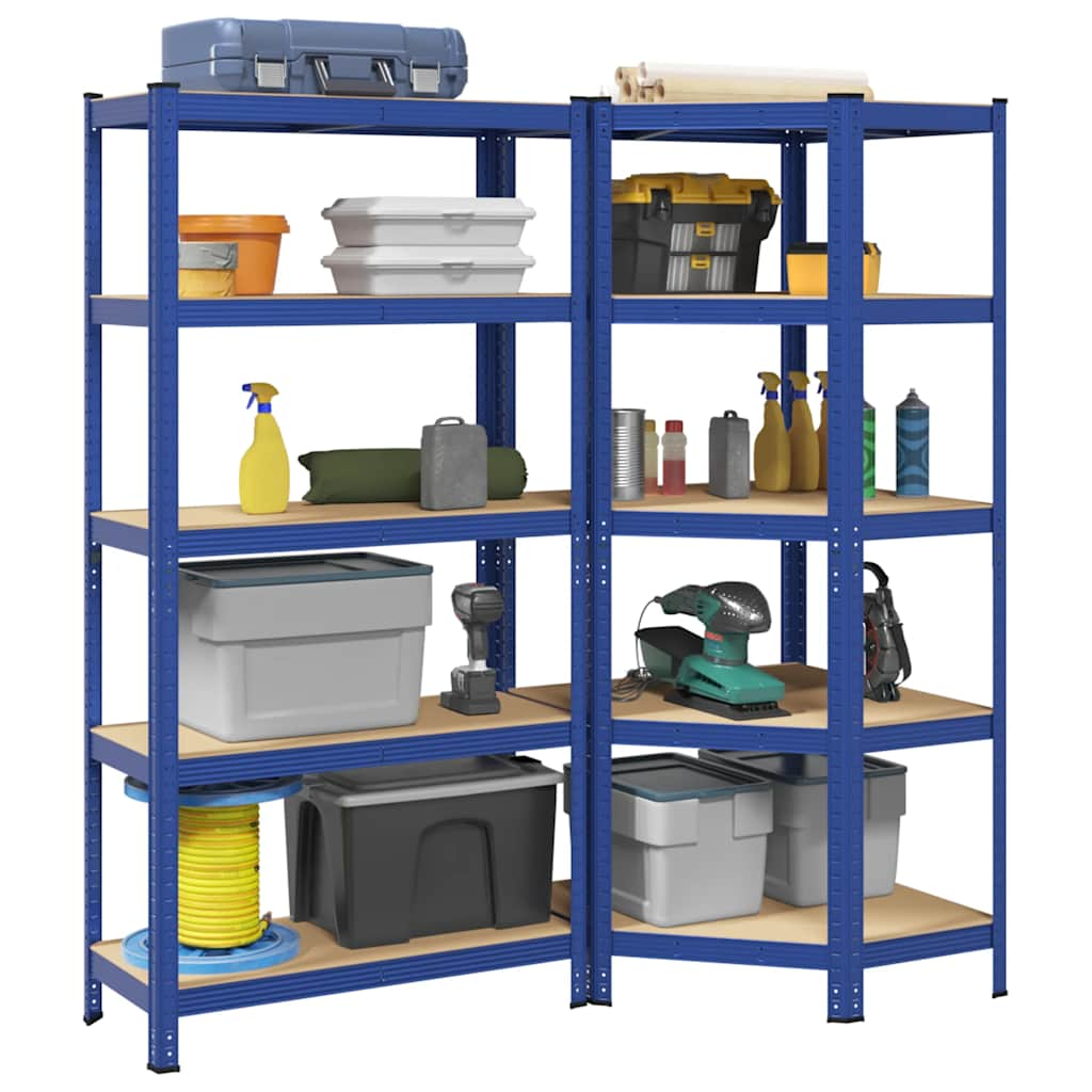 Set di Scaffali 2pz a 5 Ripiani Blu Acciaio e Legno Multistrato - homemem39