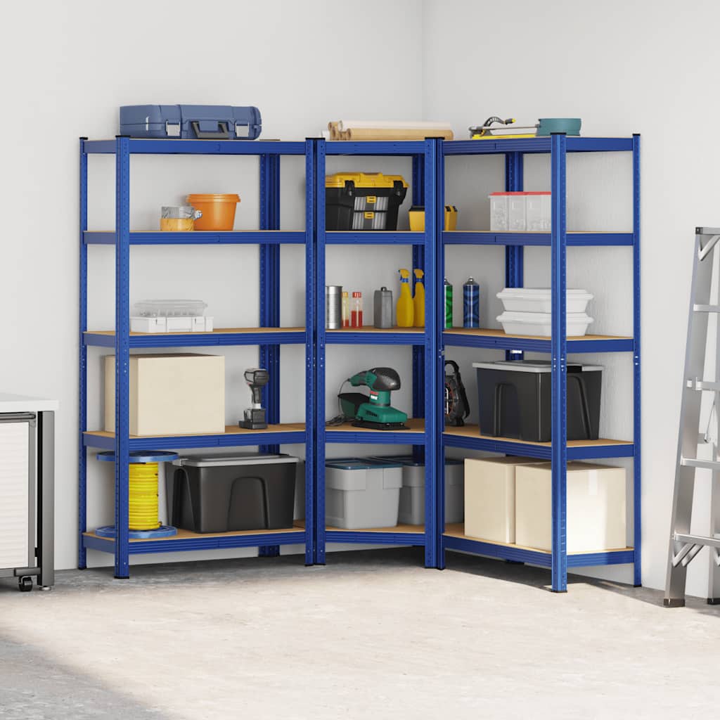 Scaffali a 5 Ripiani 3 pz Blu in Acciaio e Legno Multistrato - homemem39