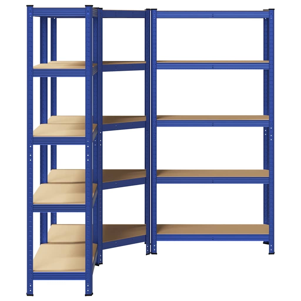 Scaffali a 5 Ripiani 3 pz Blu in Acciaio e Legno Multistrato - homemem39