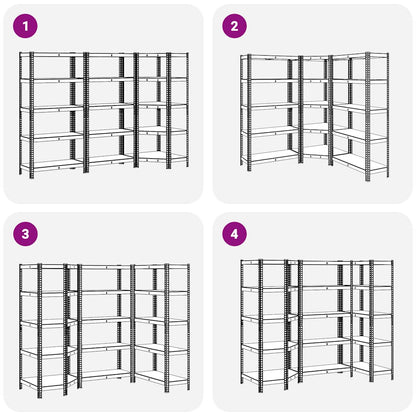 Scaffali a 5 Ripiani 3 pz Blu in Acciaio e Legno Multistrato