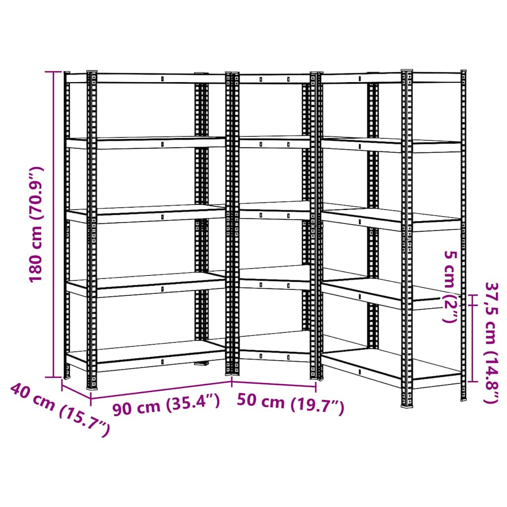 Scaffali a 5 Ripiani 3 pz Blu in Acciaio e Legno Multistrato - homemem39