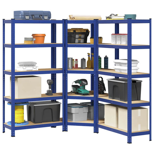 Scaffali a 5 Ripiani 3 pz Blu in Acciaio e Legno Multistrato - homemem39