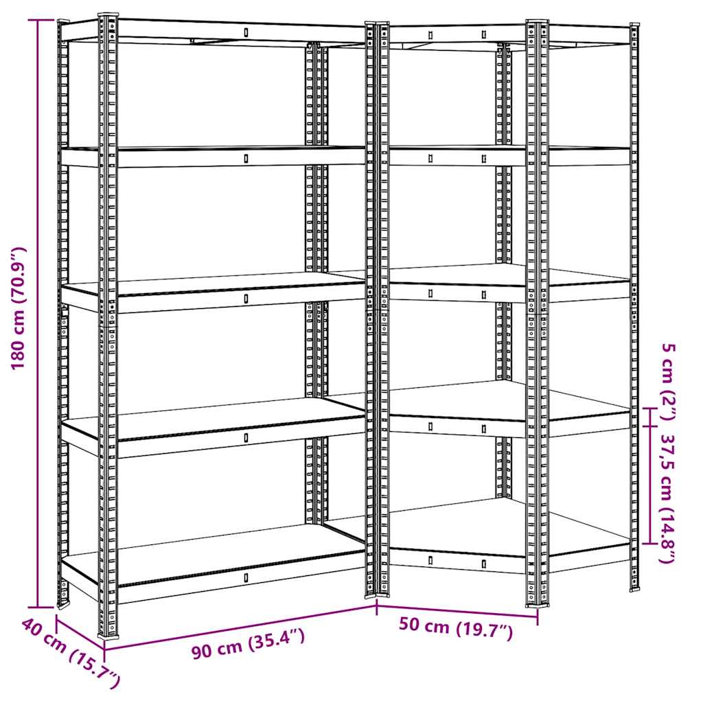 Scaffali 5 Ripiani 2 pz Antracite Acciaio e Legno Multistrato - homemem39