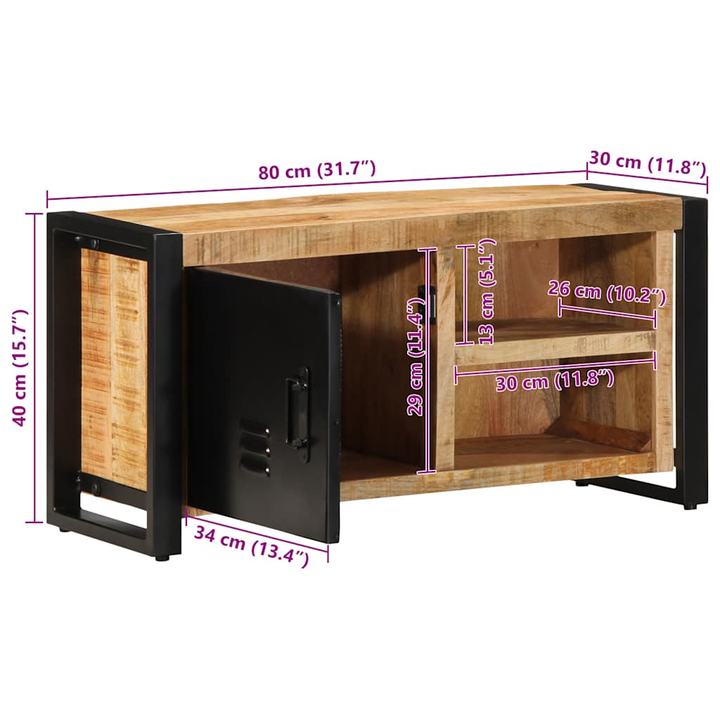 Mobile Porta TV 80x30x40 cm in Legno Massello di Mango Grezzo - homemem39