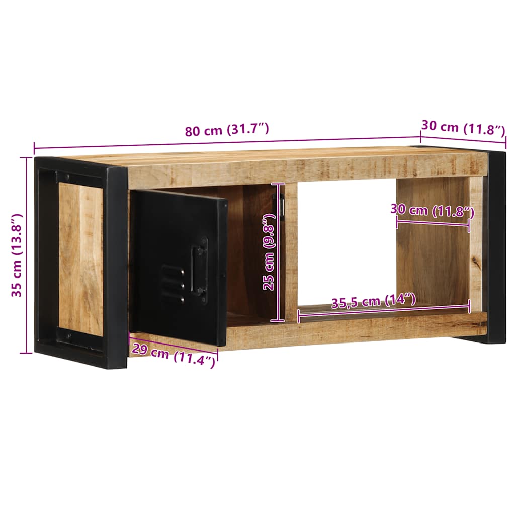 Mobile Porta TV 80x30x35 cm in Legno Massello di Mango Grezzo - homemem39