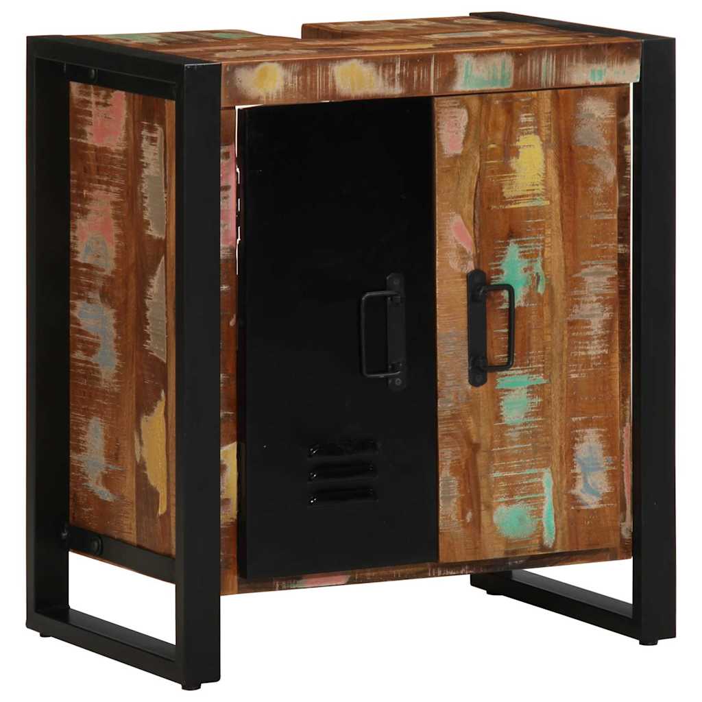 Mobiletto da Bagno con porta Marrone Legno massello di recupero