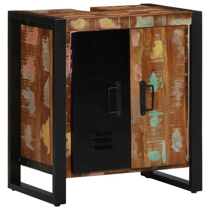 Mobiletto da Bagno con porta Marrone Legno massello di recupero