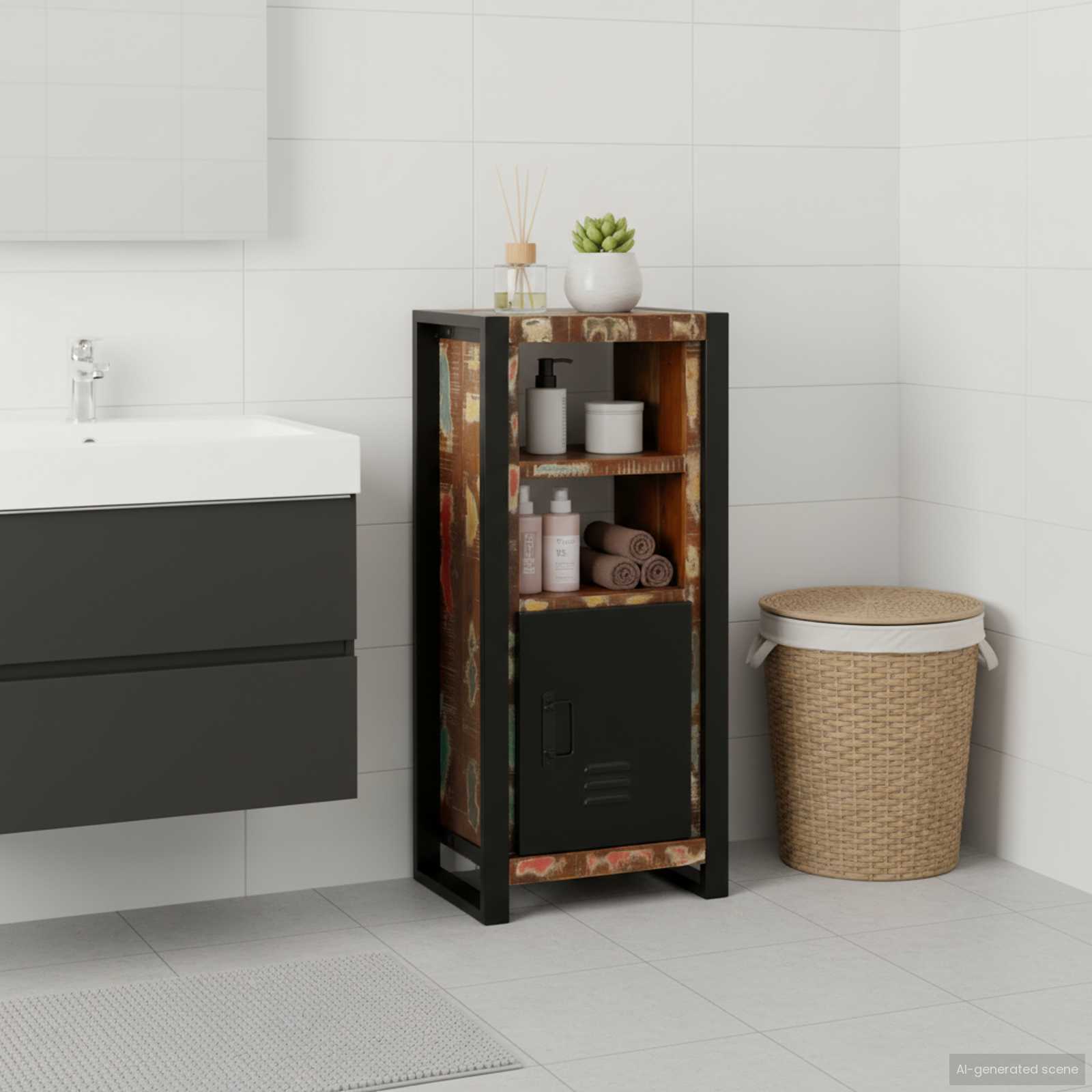 Mobile da Bagno con porta Marrone Legno Recuperato Massello | homemem39