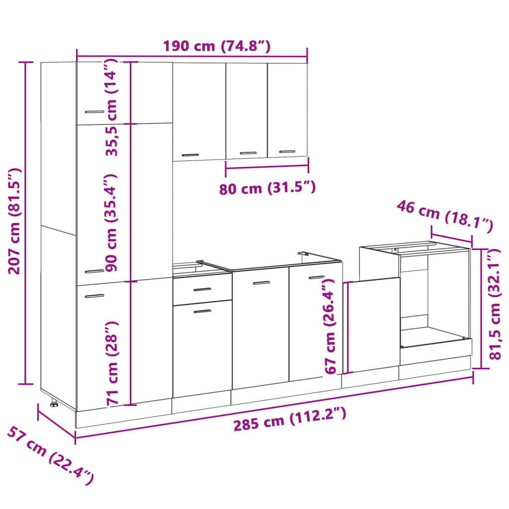Set di Mobili Porta TV 7 pz “Lyon” Rovere Sonoma in Truciolato - homemem39