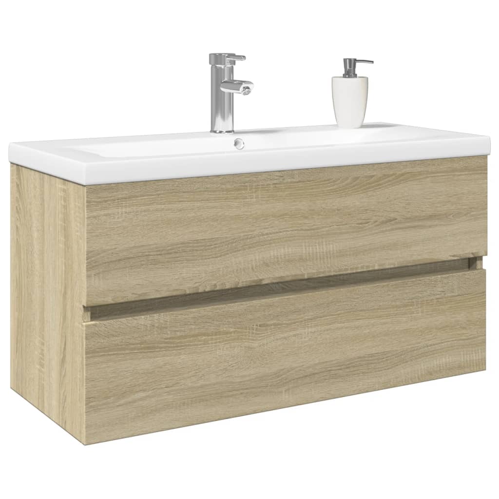 Set Mobili da Bagno 2 pz in Ceramica e Legno Multistrato
