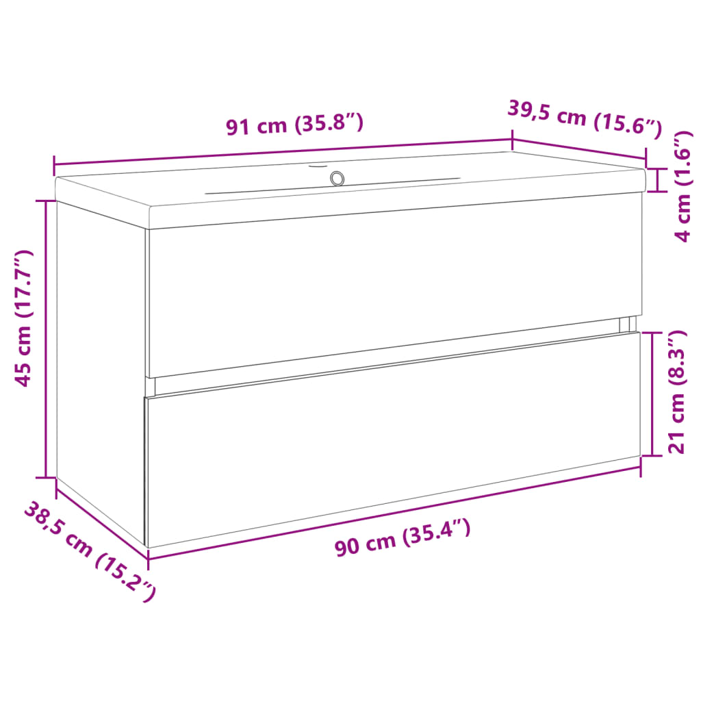 Set Mobili da Bagno 2 pz in Ceramica e Legno Multistrato
